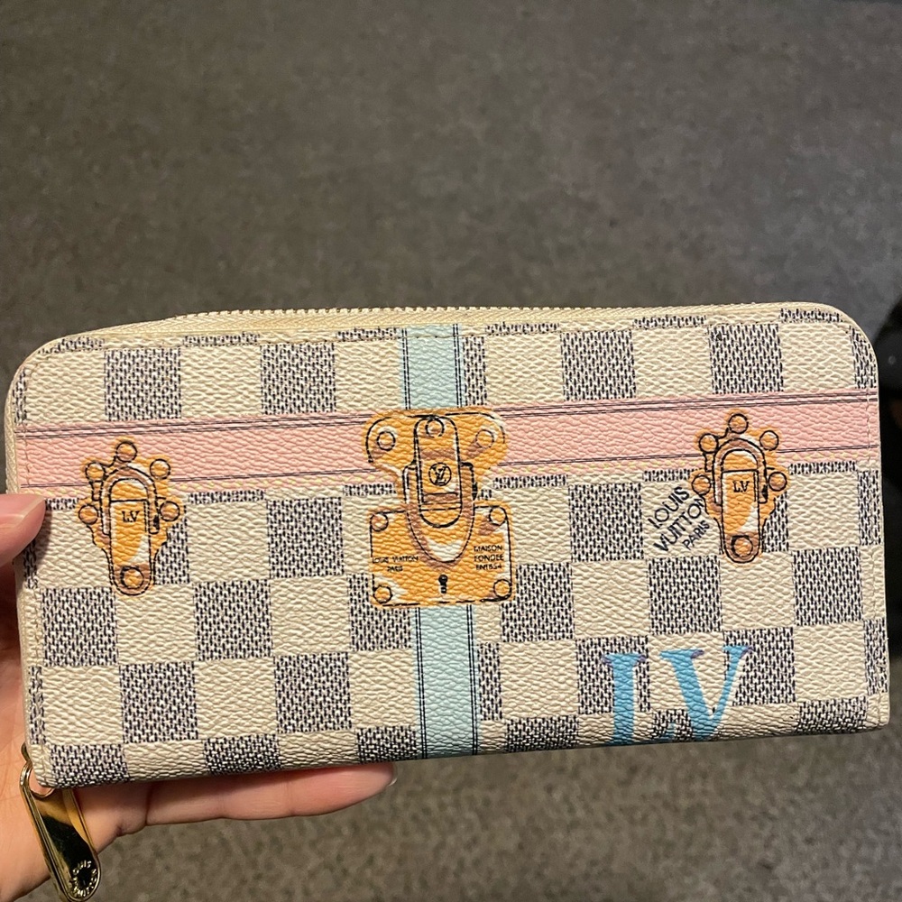 Louis Vuitton Checkered Wallet with Pink and Blue Accents